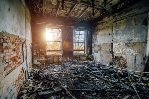 inside of a burnt room from a fire